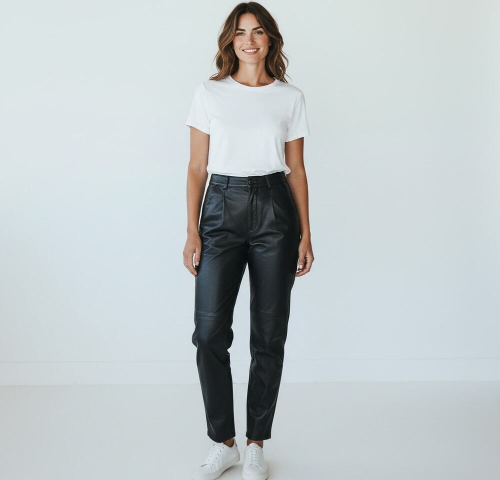 Vintage 80s Black Genuine Leather Pants Sz 4 High Waist Pleated Made USA